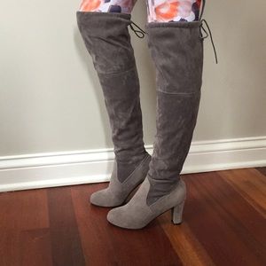 Light Grey Over the Knee Heeled Boots